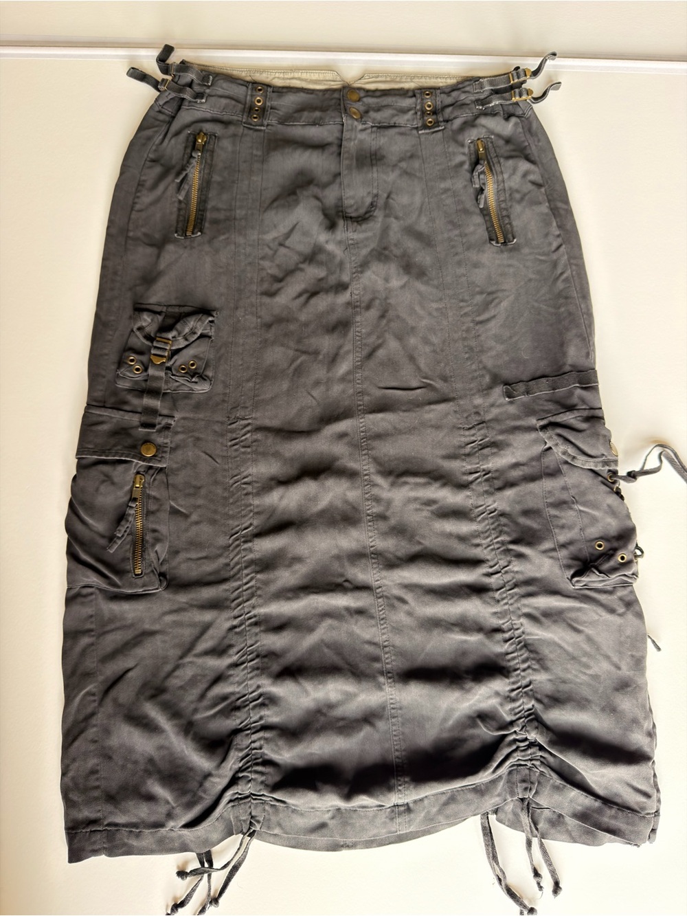 Vintage Da-Nang silk utility cargo maxi skirt